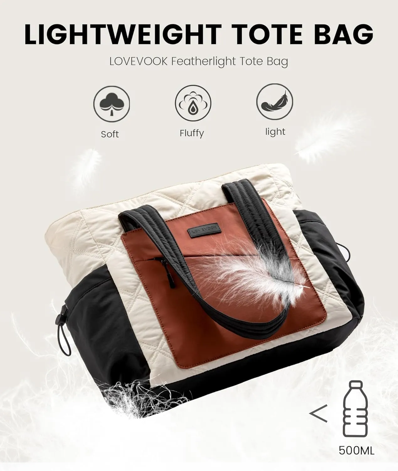LOVEVOOK Tote Bag for Women, Puffer Bag and Work Bags with Zipper for Travel, Daily, School, Quilted Nurse Shoulder, 2pcs