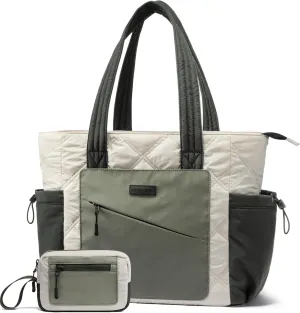 LOVEVOOK Tote Bag for Women, Puffer Bag and Work Bags with Zipper for Travel, Daily, School, Quilted Nurse Shoulder, 2pcs
