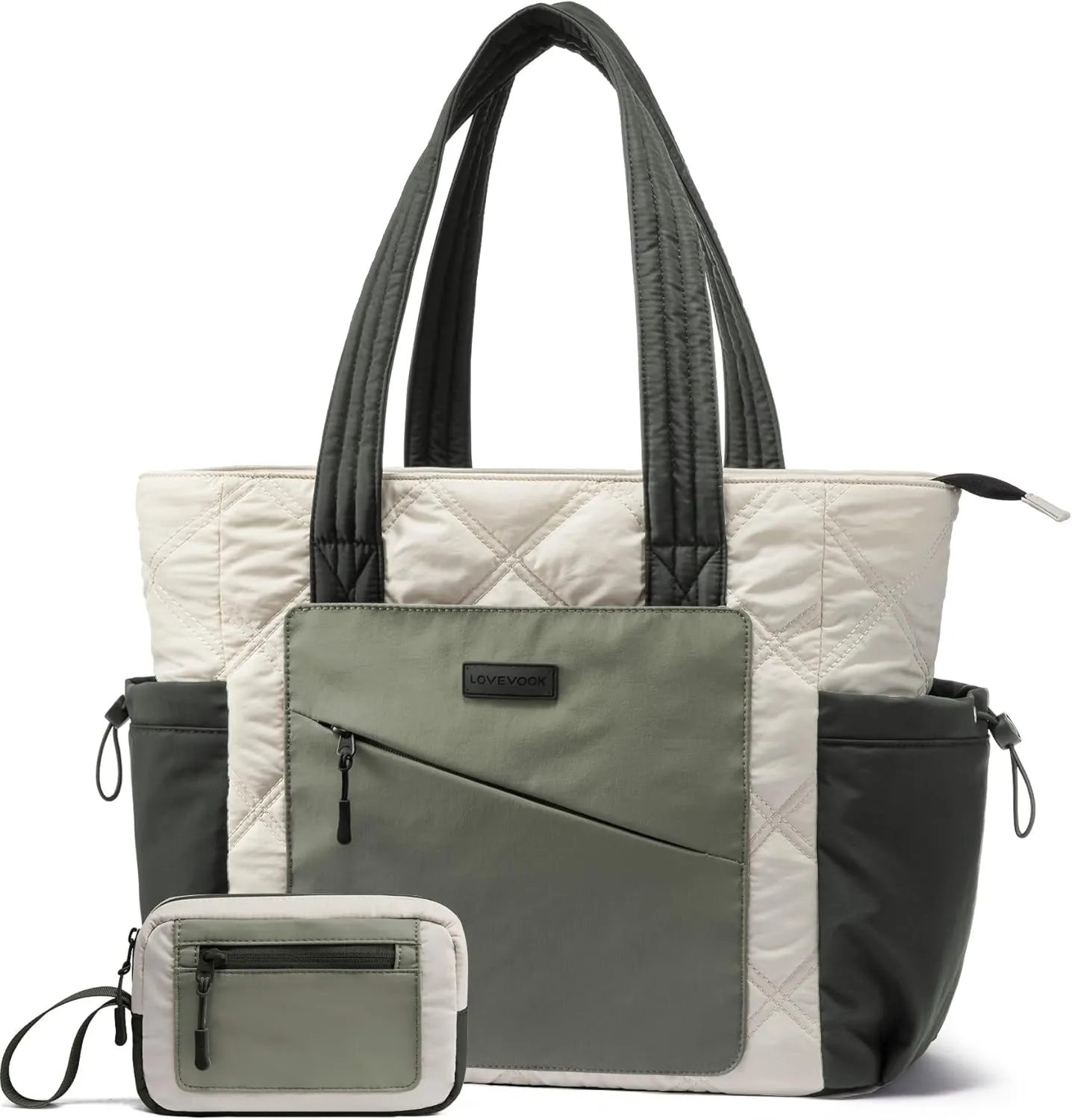 LOVEVOOK Tote Bag for Women, Puffer Bag and Work Bags with Zipper for Travel, Daily, School, Quilted Nurse Shoulder, 2pcs