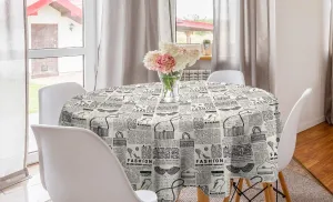 Lunarable Old Newspaper Round Tablecloth, Vintage Fashion Themed Shoes Handbag Purses with Ornate Details Retro, Circle Table Cloth Cover for Dining Room Kitchen Decoration, 60", Black Cream