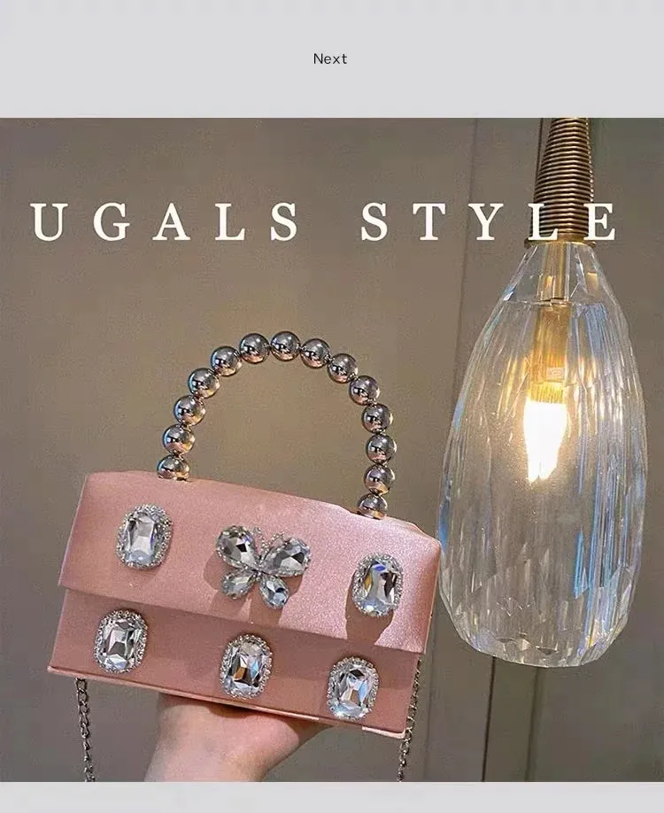 Luxury Satin Square Box Women Handbag Crystal Shiny Rhinestones Diamond Evening Bag Wedding Party Clutch Purse Crossbody Bag