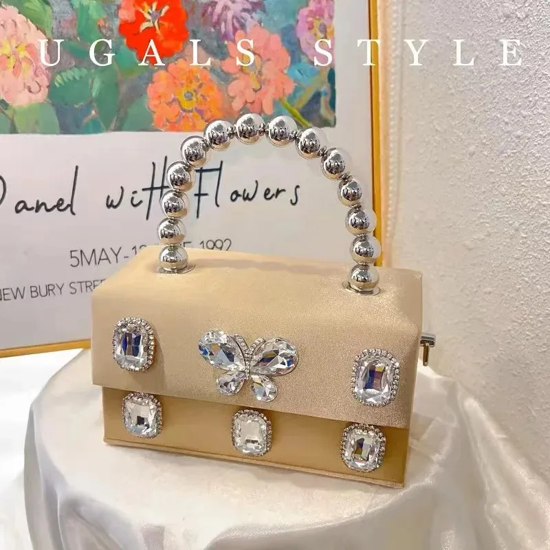 Luxury Satin Square Box Women Handbag Crystal Shiny Rhinestones Diamond Evening Bag Wedding Party Clutch Purse Crossbody Bag