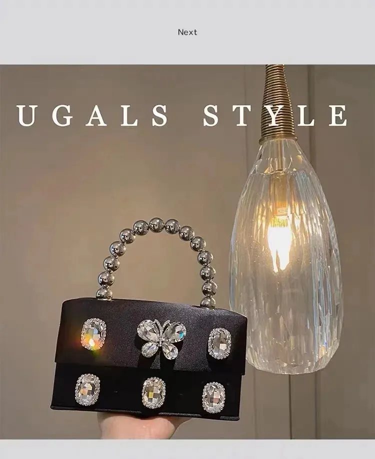Luxury Satin Square Box Women Handbag Crystal Shiny Rhinestones Diamond Evening Bag Wedding Party Clutch Purse Crossbody Bag