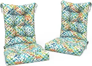 LVTXIII Outdoor/Indoor Rocking Chair Cushion Set with Thick Padding, All Weather Patio Tufted Seat and Back Cushion with Ties for Home and Garden Rocker, 38x17x3, 2 Count, Acapa Opal Geometric