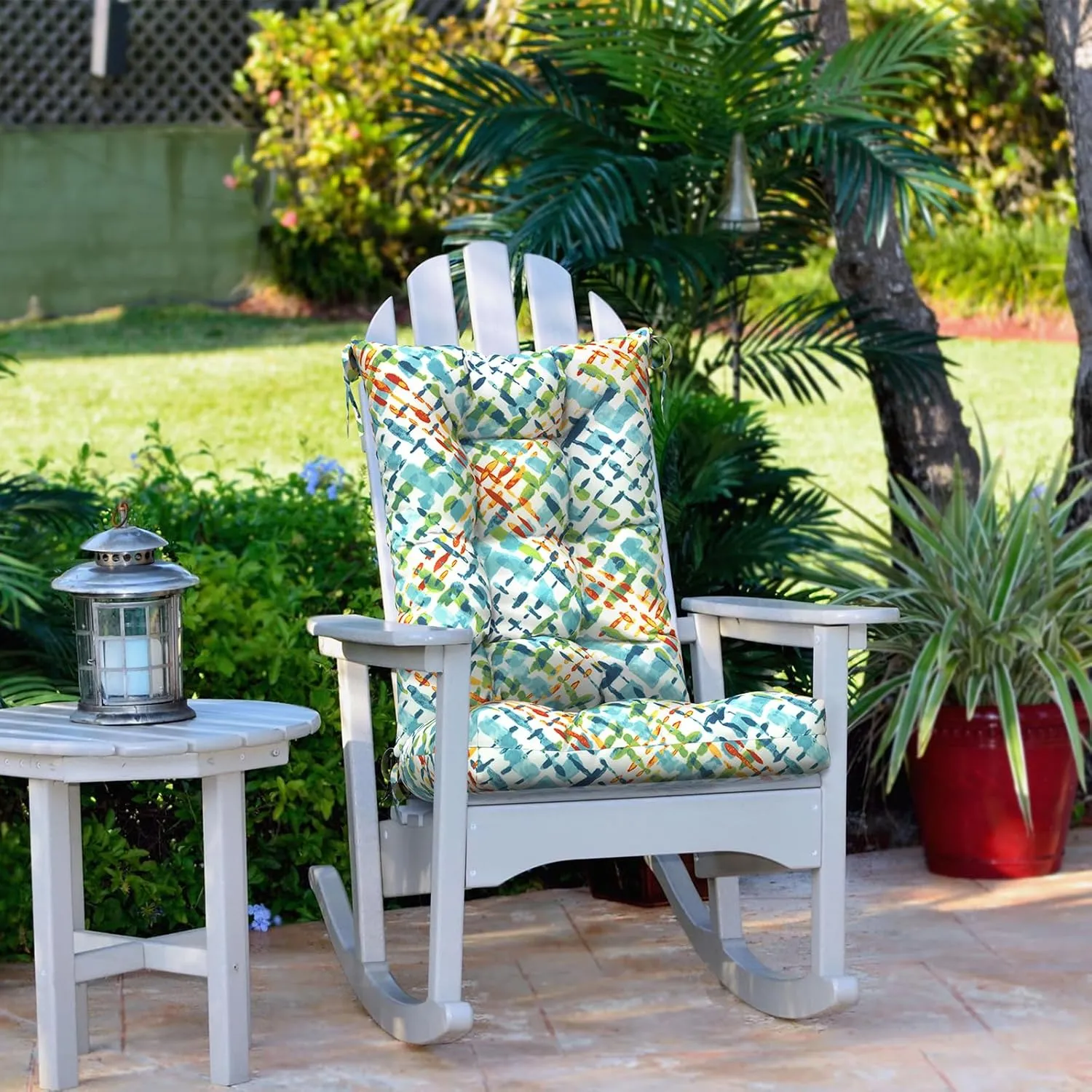 LVTXIII Outdoor/Indoor Rocking Chair Cushion Set with Thick Padding, All Weather Patio Tufted Seat and Back Cushion with Ties for Home and Garden Rocker, 38x17x3, 2 Count, Acapa Opal Geometric
