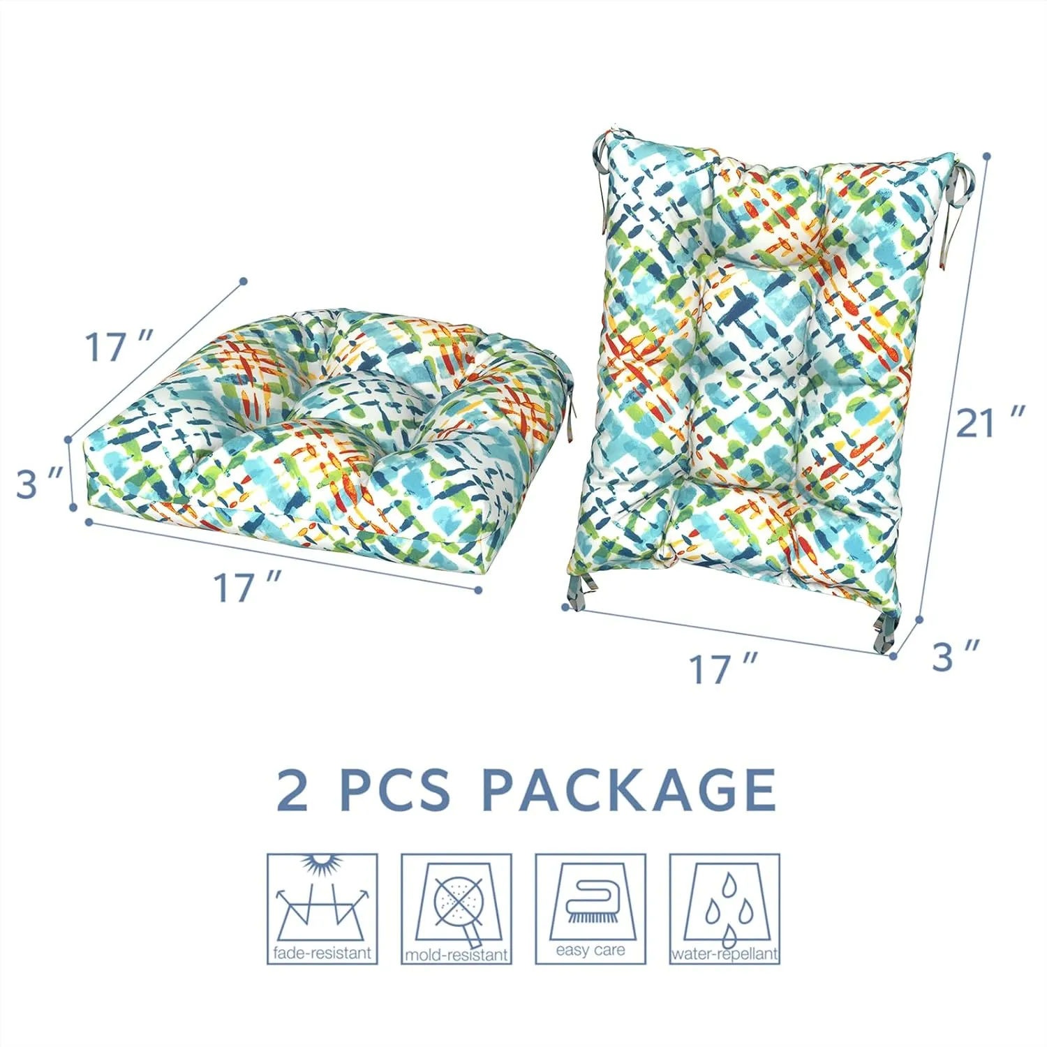 LVTXIII Outdoor/Indoor Rocking Chair Cushion Set with Thick Padding, All Weather Patio Tufted Seat and Back Cushion with Ties for Home and Garden Rocker, 38x17x3, 2 Count, Acapa Opal Geometric
