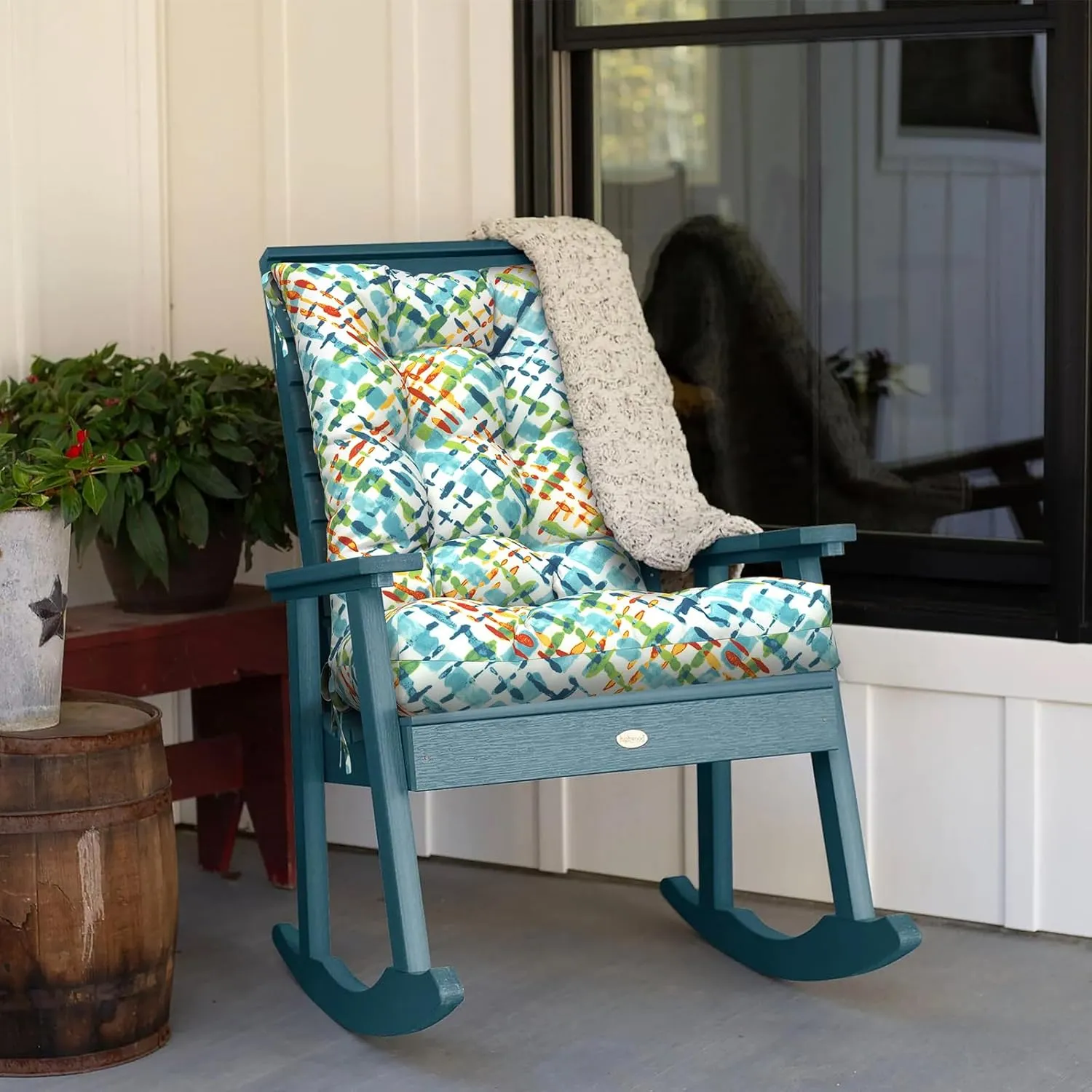 LVTXIII Outdoor/Indoor Rocking Chair Cushion Set with Thick Padding, All Weather Patio Tufted Seat and Back Cushion with Ties for Home and Garden Rocker, 38x17x3, 2 Count, Acapa Opal Geometric
