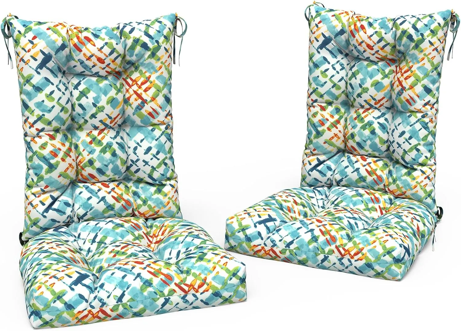 LVTXIII Outdoor/Indoor Rocking Chair Cushion Set with Thick Padding, All Weather Patio Tufted Seat and Back Cushion with Ties for Home and Garden Rocker, 38x17x3, 2 Count, Acapa Opal Geometric