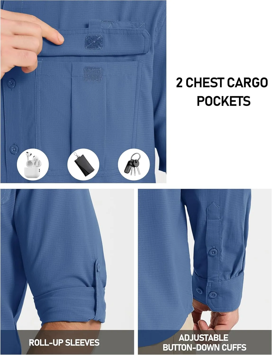 MAGCOMSEN Men's Sun Protection Fishing Shirts UPF 50  UV Quick Dry Long Sleeve Button Down Shirts Safari Hiking Travel