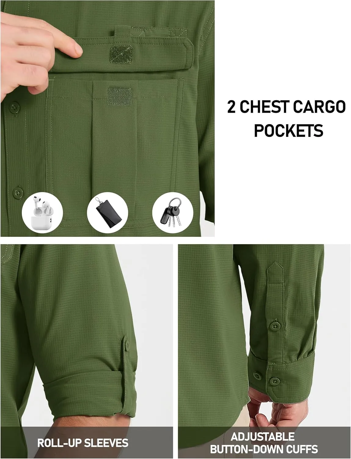 MAGCOMSEN Men's Sun Protection Fishing Shirts UPF 50  UV Quick Dry Long Sleeve Button Down Shirts Safari Hiking Travel