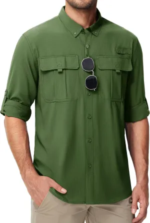 MAGCOMSEN Men's Sun Protection Fishing Shirts UPF 50  UV Quick Dry Long Sleeve Button Down Shirts Safari Hiking Travel