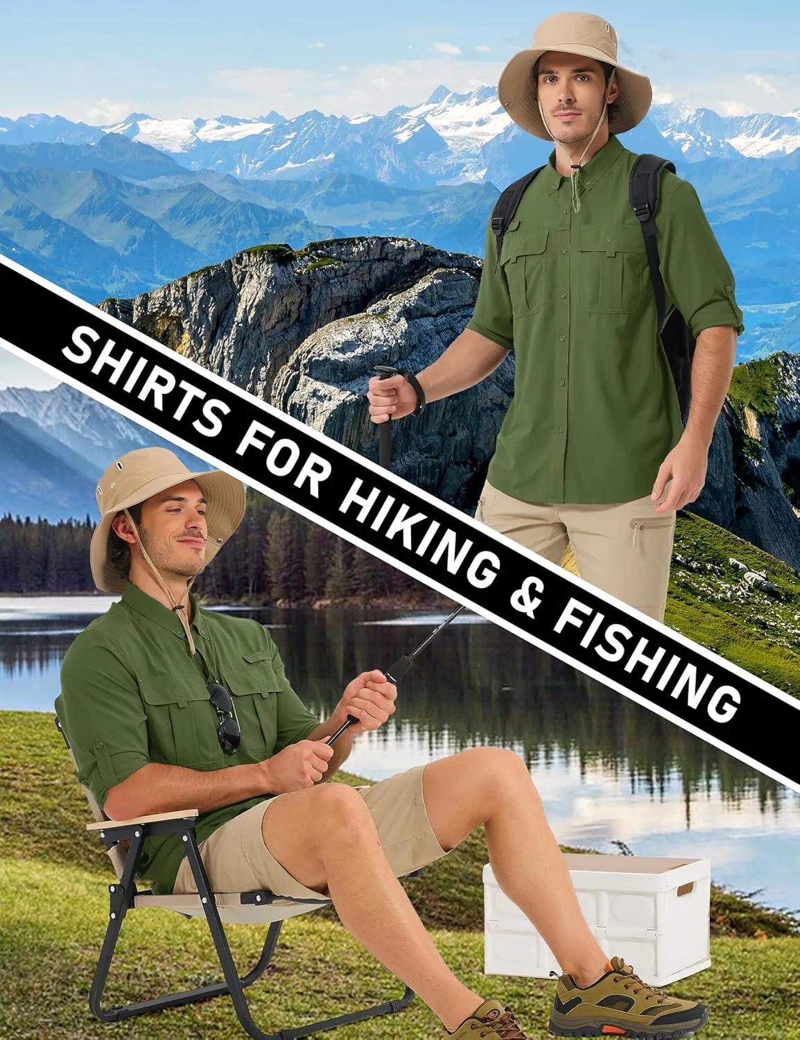 MAGCOMSEN Men's Sun Protection Fishing Shirts UPF 50  UV Quick Dry Long Sleeve Button Down Shirts Safari Hiking Travel