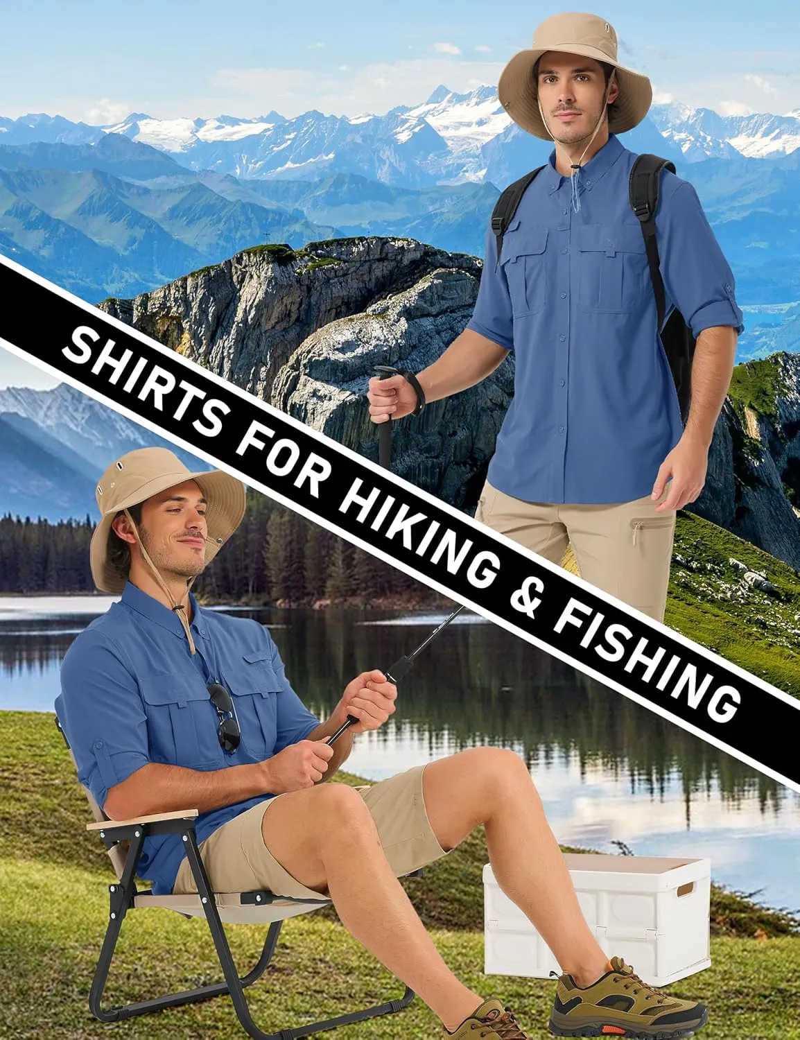 MAGCOMSEN Men's Sun Protection Fishing Shirts UPF 50  UV Quick Dry Long Sleeve Button Down Shirts Safari Hiking Travel