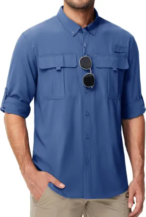 MAGCOMSEN Men's Sun Protection Fishing Shirts UPF 50  UV Quick Dry Long Sleeve Button Down Shirts Safari Hiking Travel