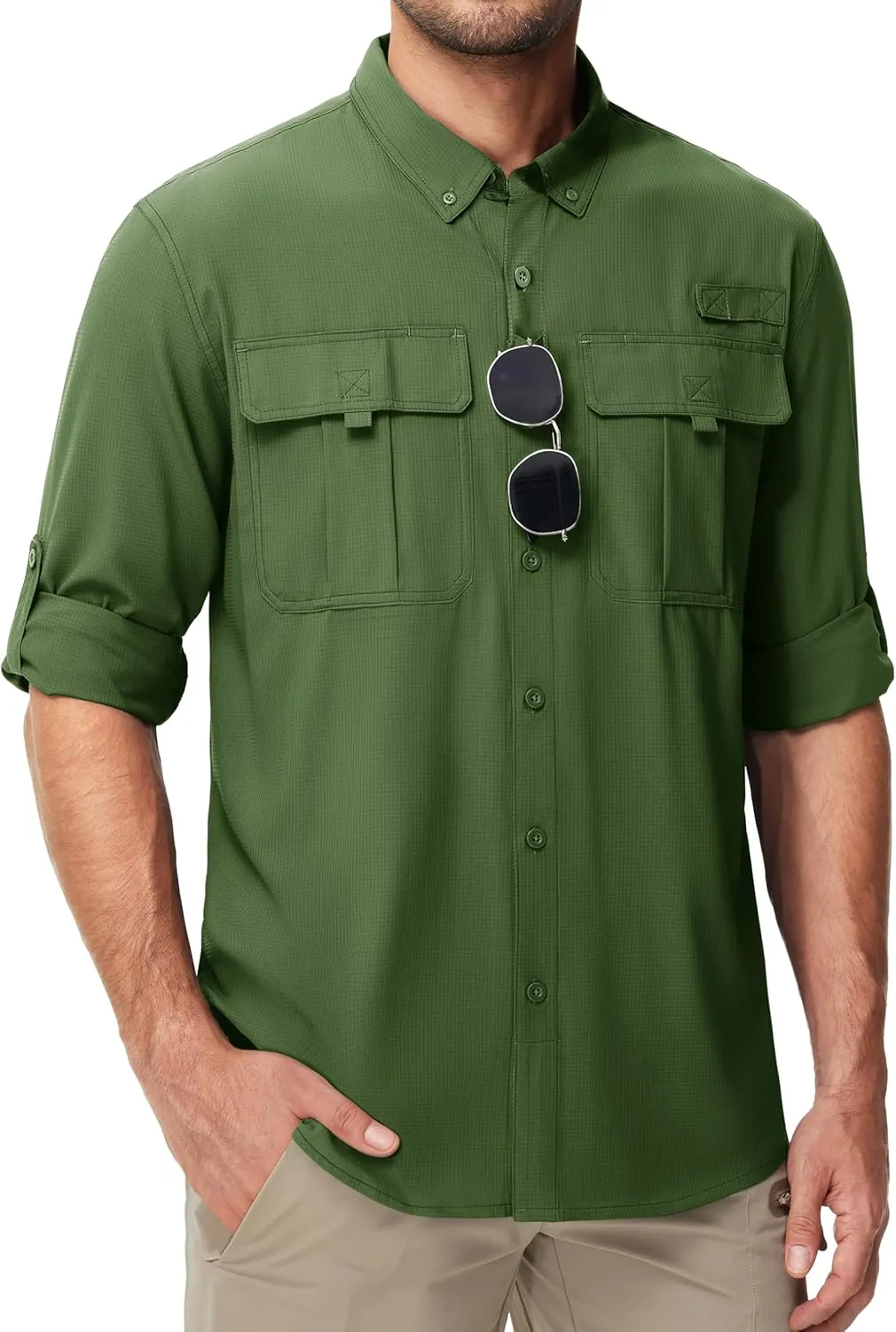 MAGCOMSEN Men's Sun Protection Fishing Shirts UPF 50  UV Quick Dry Long Sleeve Button Down Shirts Safari Hiking Travel