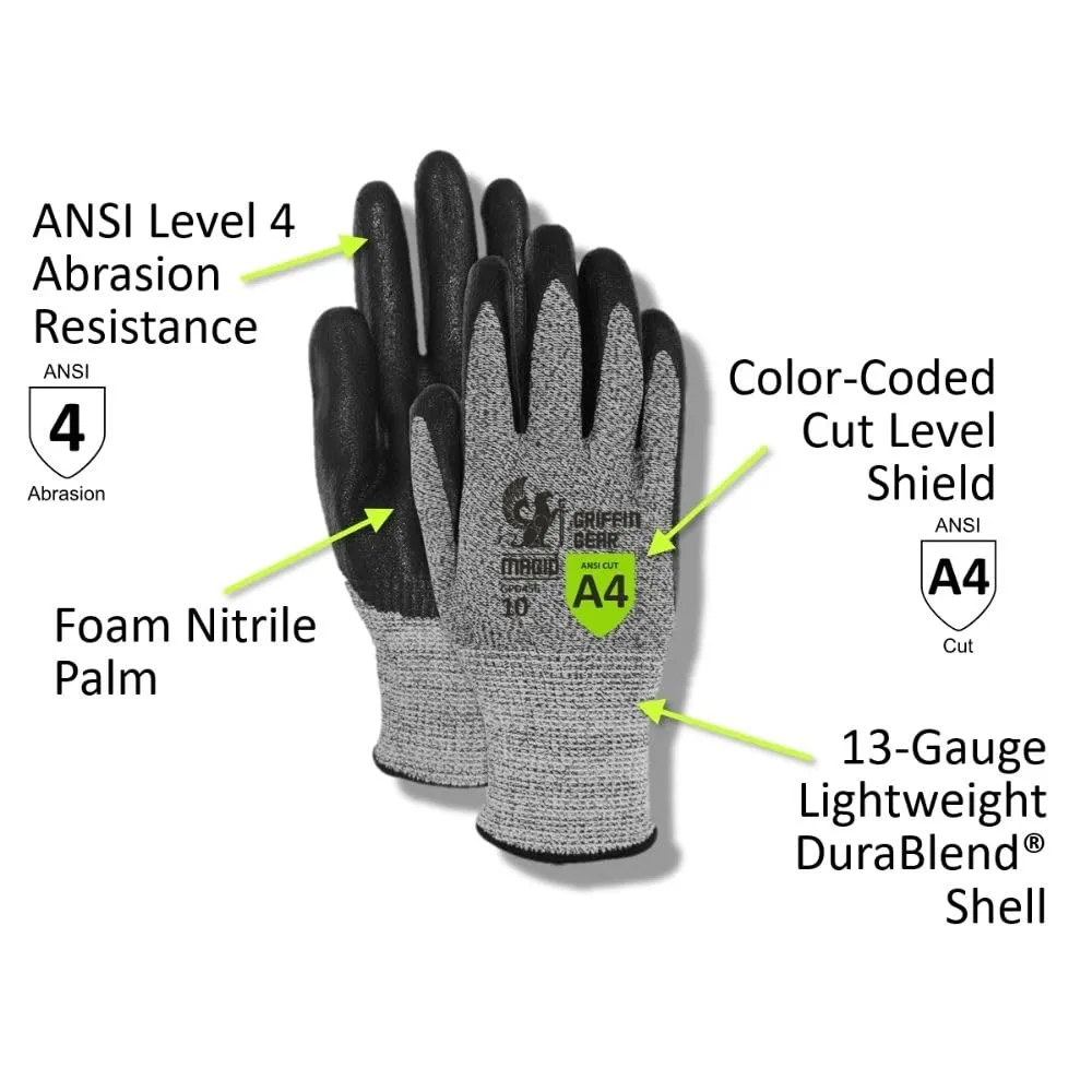 MAGID Griffin Gear ANSI A4 Liquid Repellent Nitrile Work Gloves, 12 Pairs, Size 7/Small (GPD456)