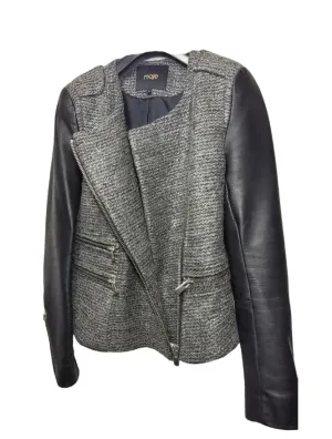 MAJE - TWEED JACKET WITH LEATHER SLEEVES