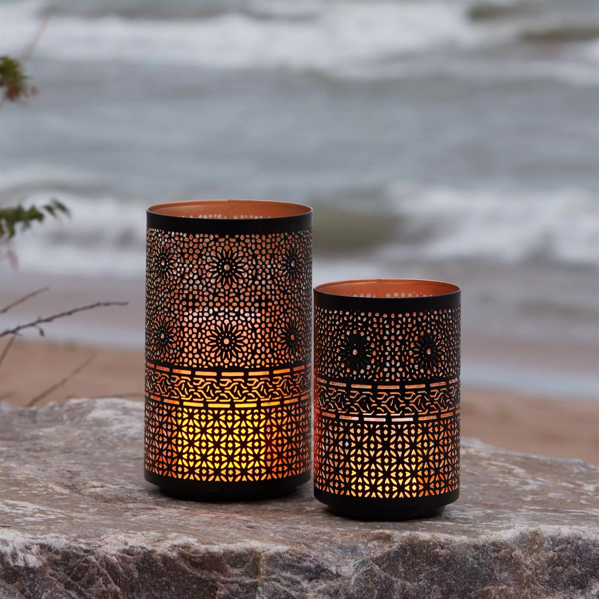 Mandala Punched Metal Candle Holder (Set of 2)