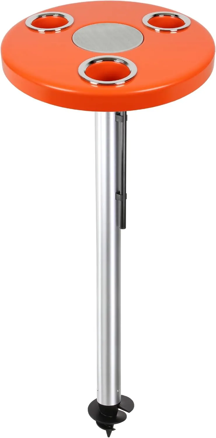 Manufacturers' Select ITC Beach Table with Sand Bar, Auger Post, Durable Beach Accessory, Yard, Campground, Glamping, in and Out of The Water. (Orange, 47" Sand Bar)