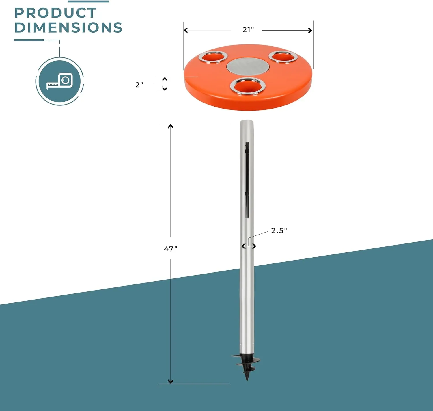 Manufacturers' Select ITC Beach Table with Sand Bar, Auger Post, Durable Beach Accessory, Yard, Campground, Glamping, in and Out of The Water. (Orange, 47" Sand Bar)