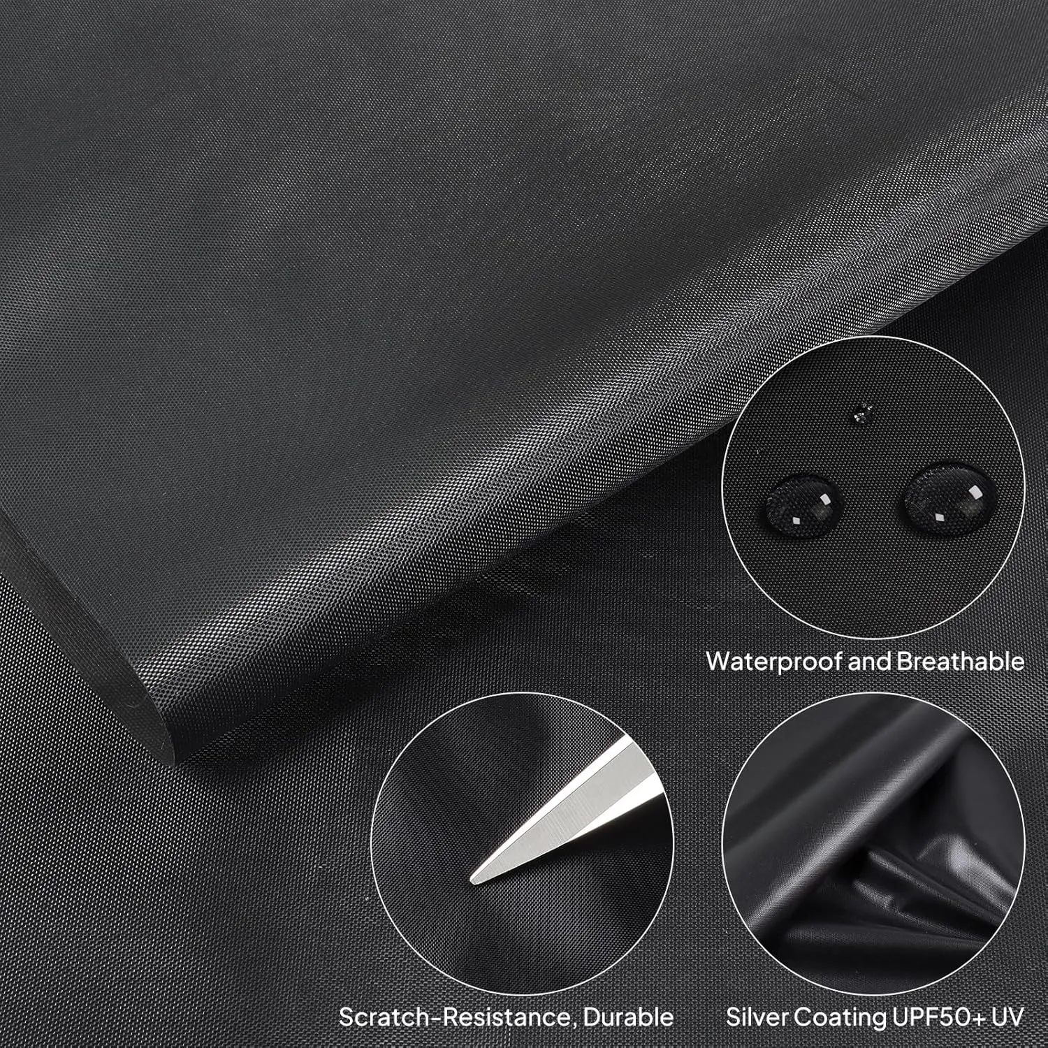 Marine Waterproof Fabric Sun-Protection UPF50  Material 60" Wide by 108" UV-Resistant Blackout, Lightweight Durable Ripstop Canvas Material for Tarp Tent Poncho Rainfly Pack, Black