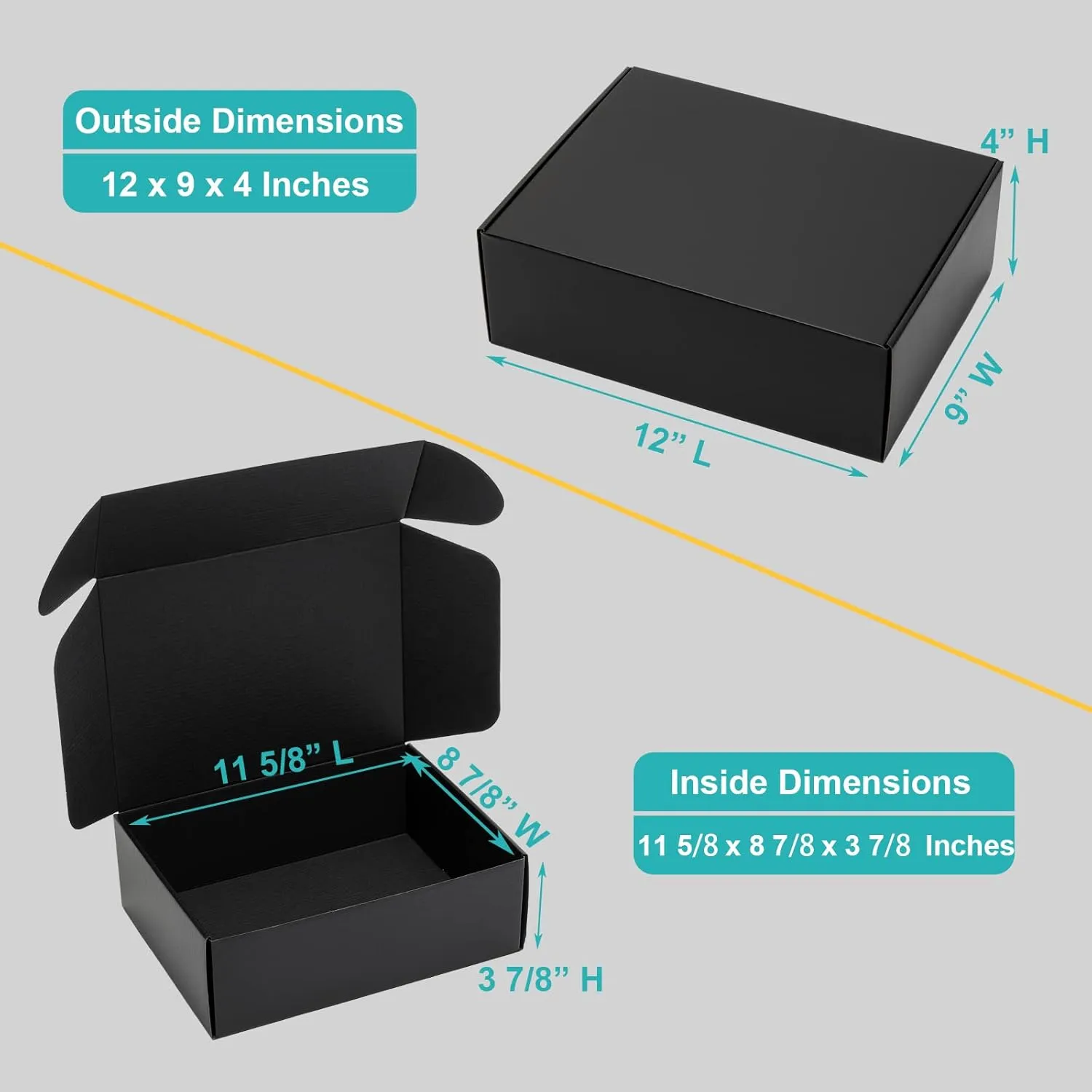 Mcfleet 12x9x4" Black Shipping Boxes - 24 Pack Corrugated Cardboard Mailing Box Packaging for Small Business - Tab Locking Literature Mailer Flat Empty Gift Packing Supplies