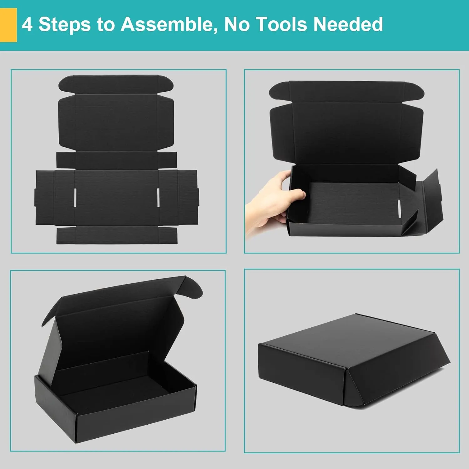 Mcfleet 12x9x4" Black Shipping Boxes - 24 Pack Corrugated Cardboard Mailing Box Packaging for Small Business - Tab Locking Literature Mailer Flat Empty Gift Packing Supplies