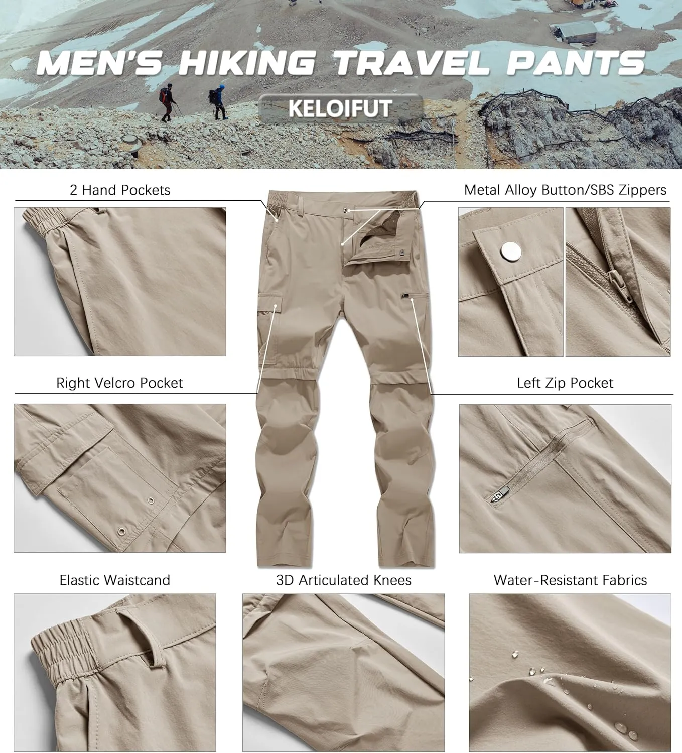 Men's Convertible Hiking Pants Zip Off Quick Dry Lightweight Safari Travel Camping Fishing Cargo Outdoor Pants