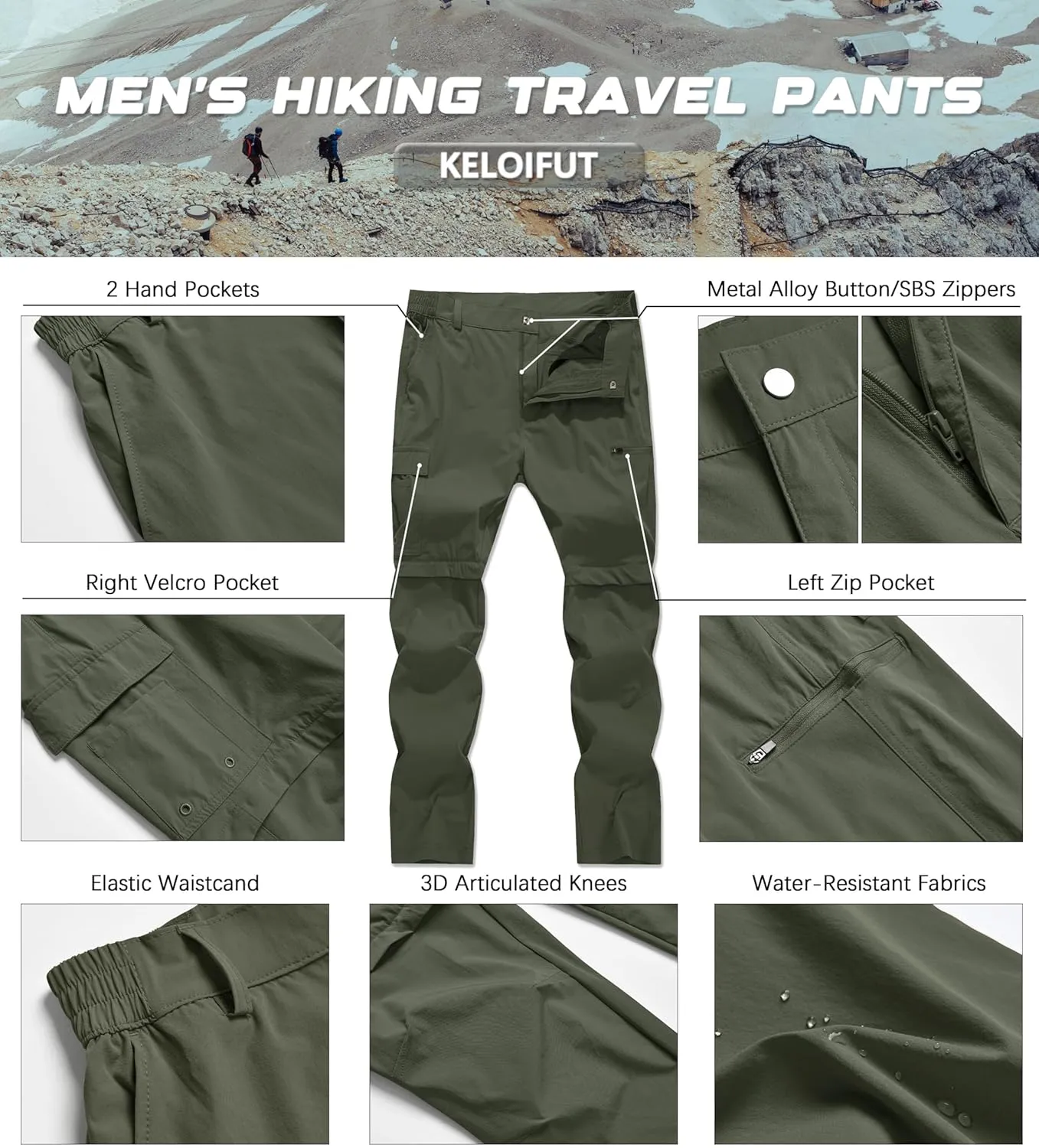 Men's Convertible Hiking Pants Zip Off Quick Dry Lightweight Safari Travel Camping Fishing Cargo Outdoor Pants