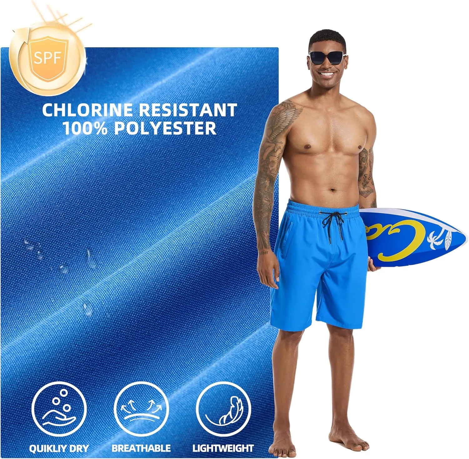 Mens Swim Trunks with Compression Liner 9" Board Shorts 2 in 1 Quick Dry Bathing Suits with Zipper Pockets
