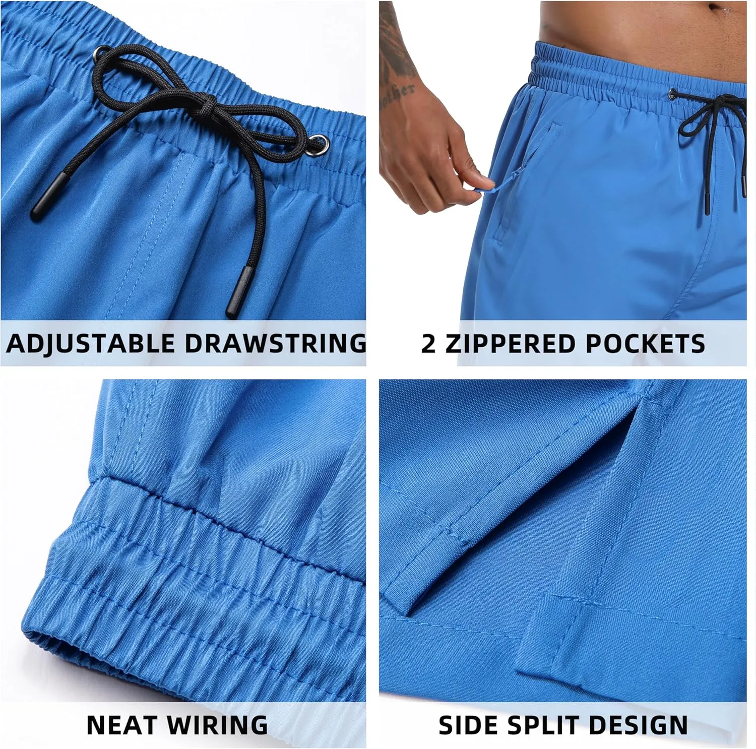 Mens Swim Trunks with Compression Liner 9" Board Shorts 2 in 1 Quick Dry Bathing Suits with Zipper Pockets
