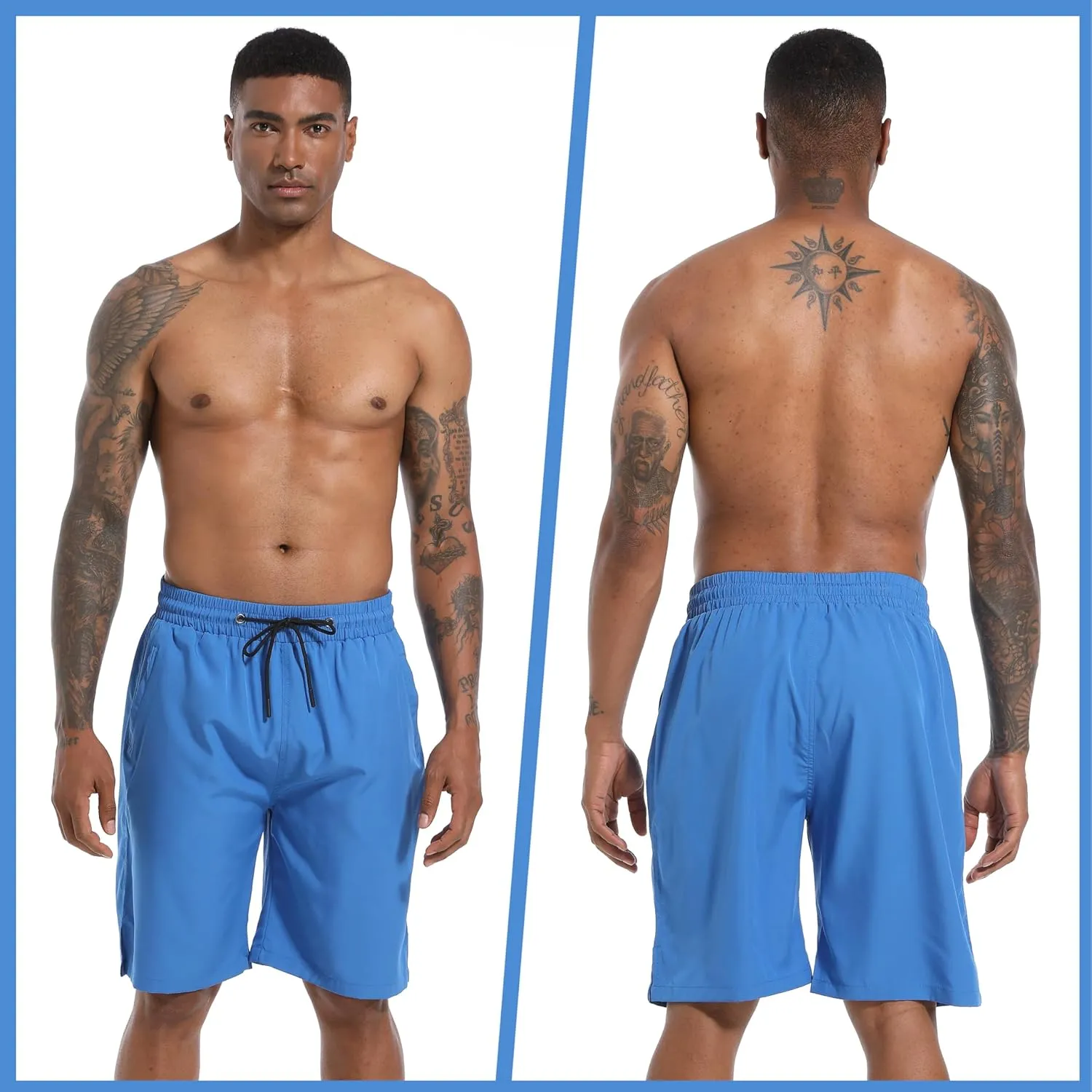 Mens Swim Trunks with Compression Liner 9" Board Shorts 2 in 1 Quick Dry Bathing Suits with Zipper Pockets
