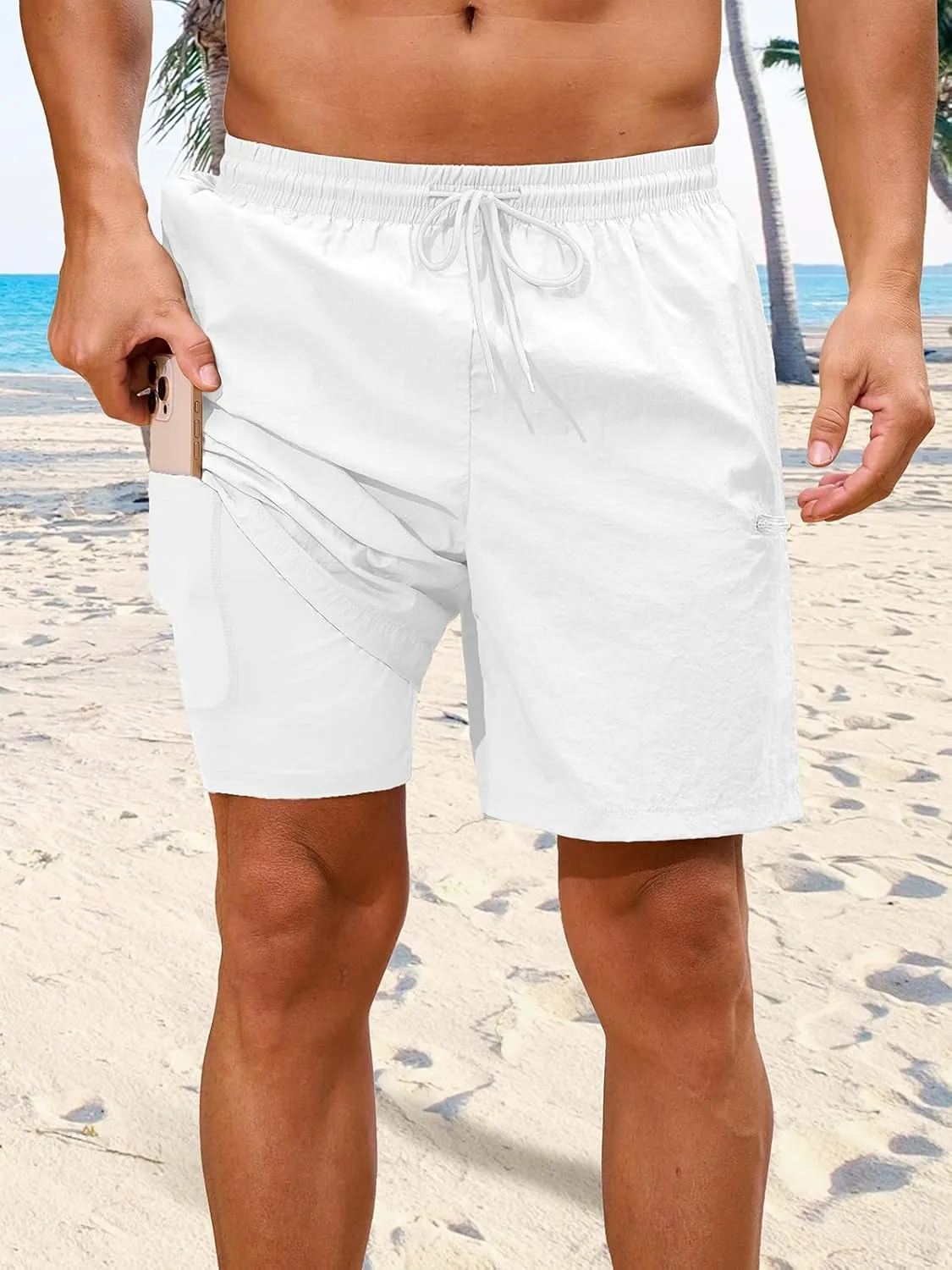 Mens Swimsuit Trunks 7" Quick Dry Swim Shorts with Compression Liner and Zipper Pockets