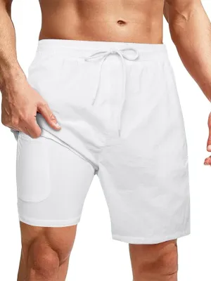 Mens Swimsuit Trunks 7" Quick Dry Swim Shorts with Compression Liner and Zipper Pockets