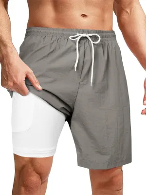 Mens Swimsuit Trunks 7" Quick Dry Swim Shorts with Compression Liner and Zipper Pockets