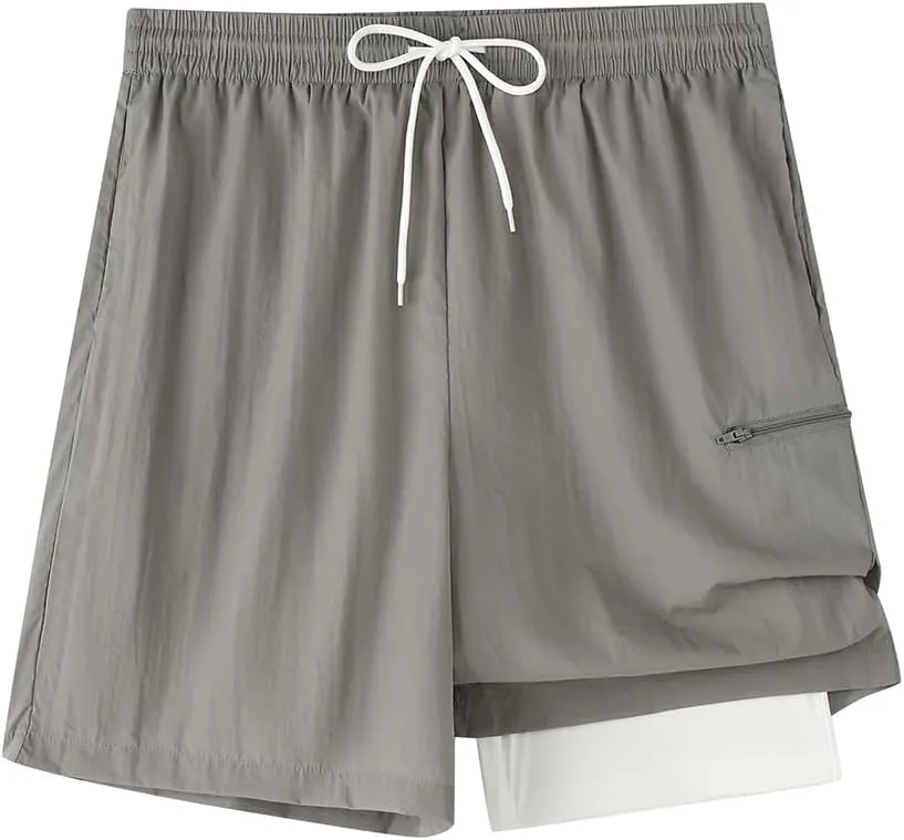 Mens Swimsuit Trunks 7" Quick Dry Swim Shorts with Compression Liner and Zipper Pockets