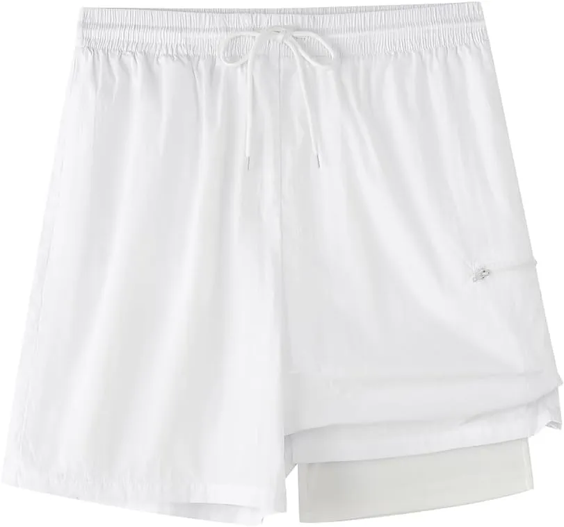 Mens Swimsuit Trunks 7" Quick Dry Swim Shorts with Compression Liner and Zipper Pockets