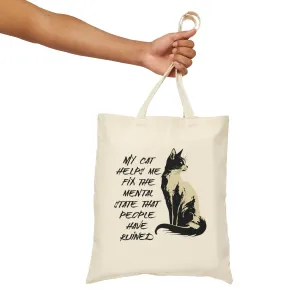 Mental Health Cat Cotton Canvas Tote Bag