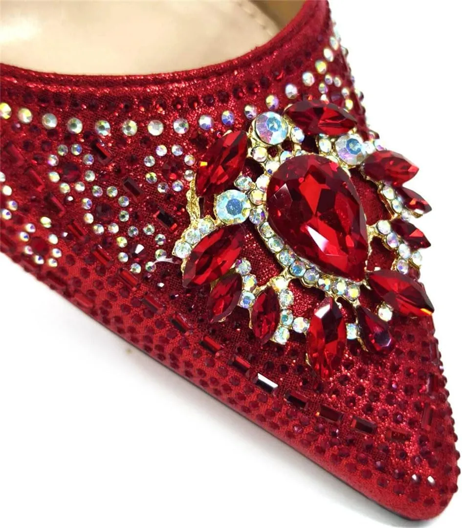 Metallic Finish Evening Sandals Rhinestone Clutch Partywear Shoe Bag Set