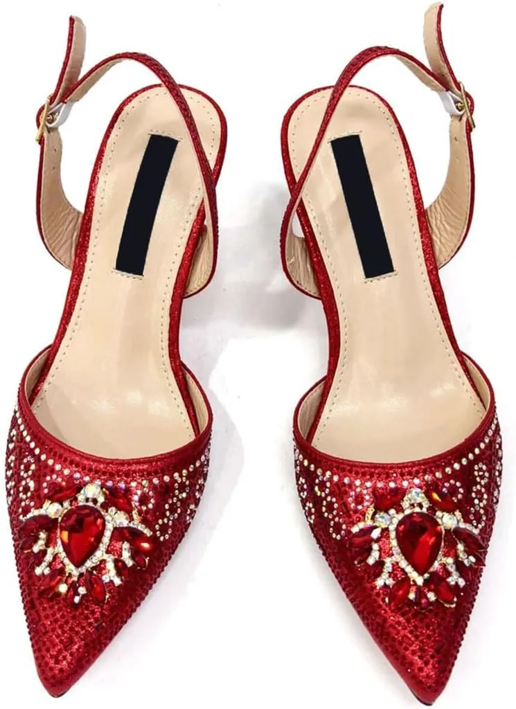 Metallic Finish Evening Sandals Rhinestone Clutch Partywear Shoe Bag Set