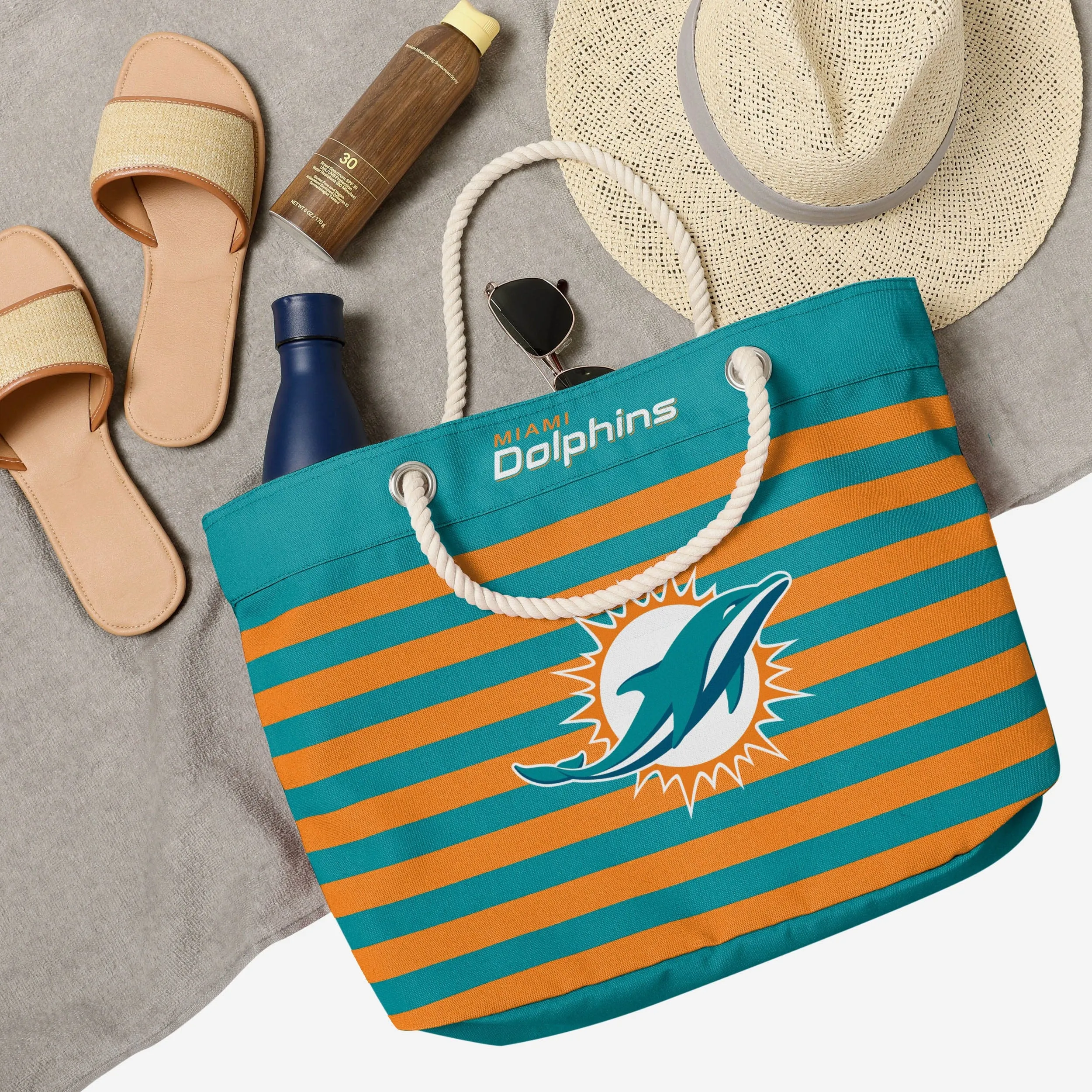Miami Dolphins Nautical Stripe Tote Bag