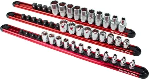 MichaelPro 3-Piece Aluminum Socket Organizer Rail Set- 1/4-inch, 3/8-Inch, and 1/2-Inch Drive Tool Socket Organizers Hold 46 Sockets, Heavy Duty Socket Storage | MP014001