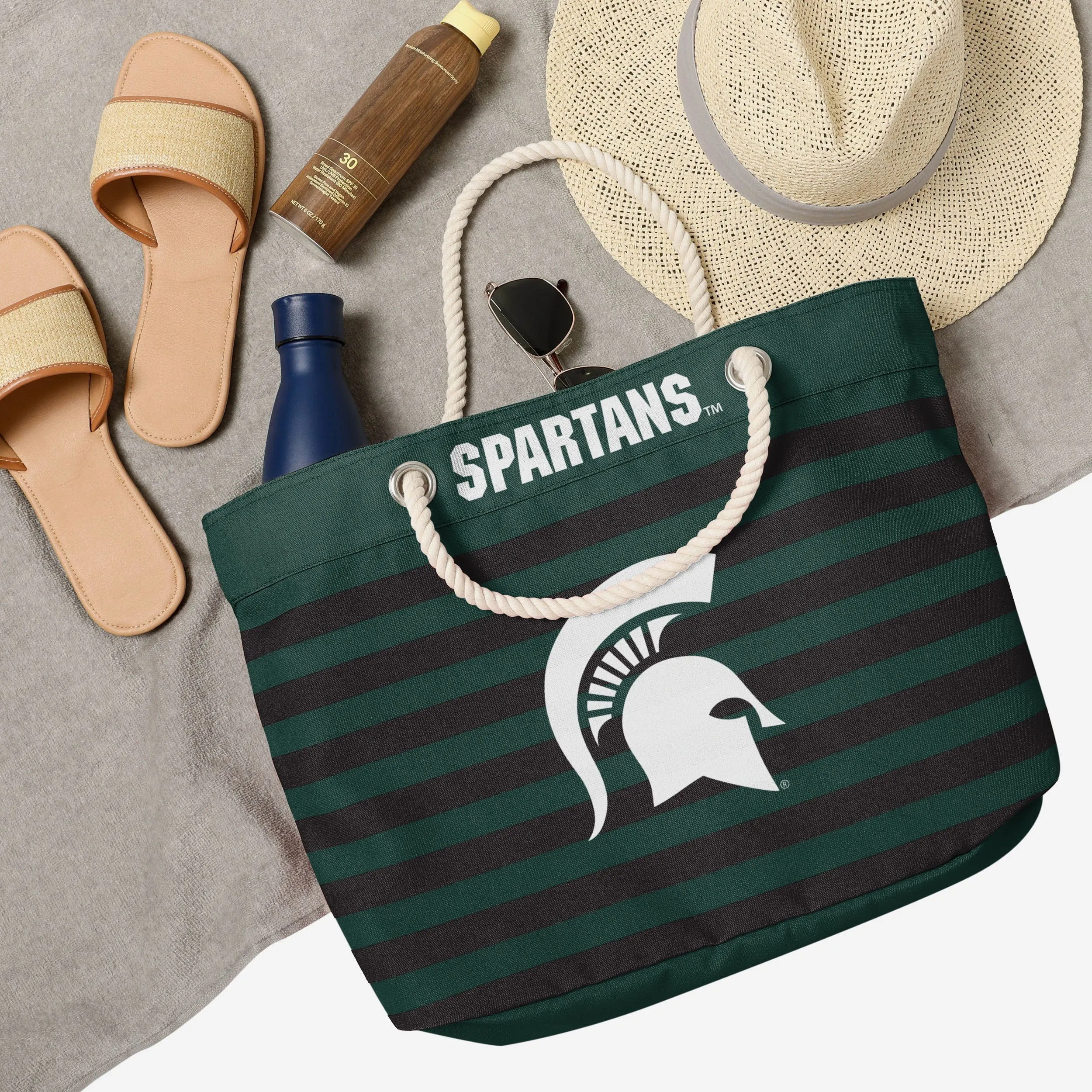 Michigan State Spartans Nautical Stripe Tote Bag