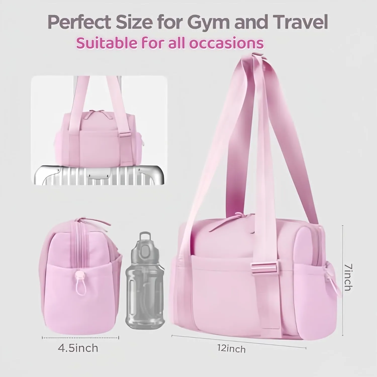 Mini Gym Bag for Women and Girls, Small Waterproof Travel Duffle Bag with Wet Compartment, Cute Workout Sport Tote bag, with gift box(Pink)