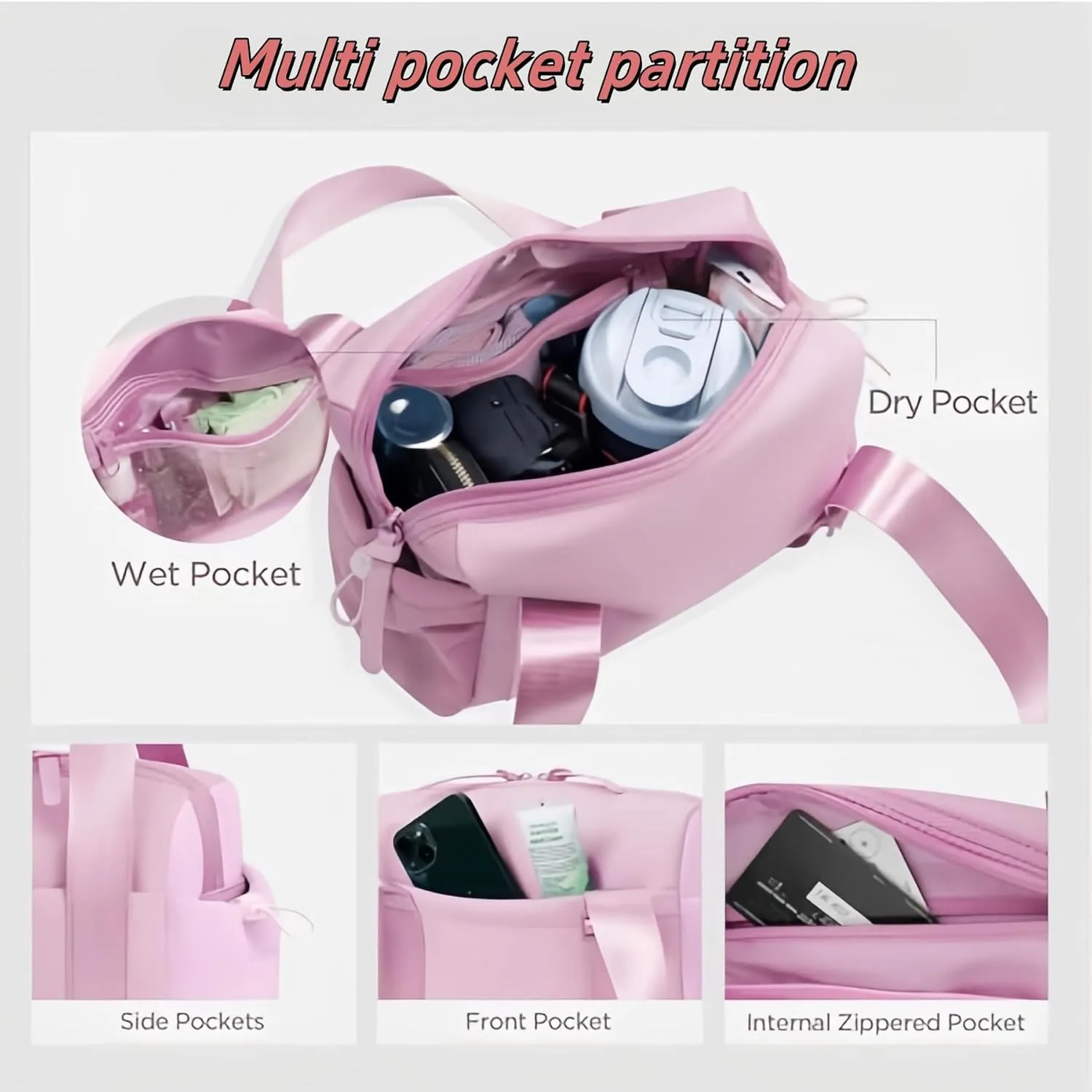 Mini Gym Bag for Women and Girls, Small Waterproof Travel Duffle Bag with Wet Compartment, Cute Workout Sport Tote bag, with gift box(Pink)