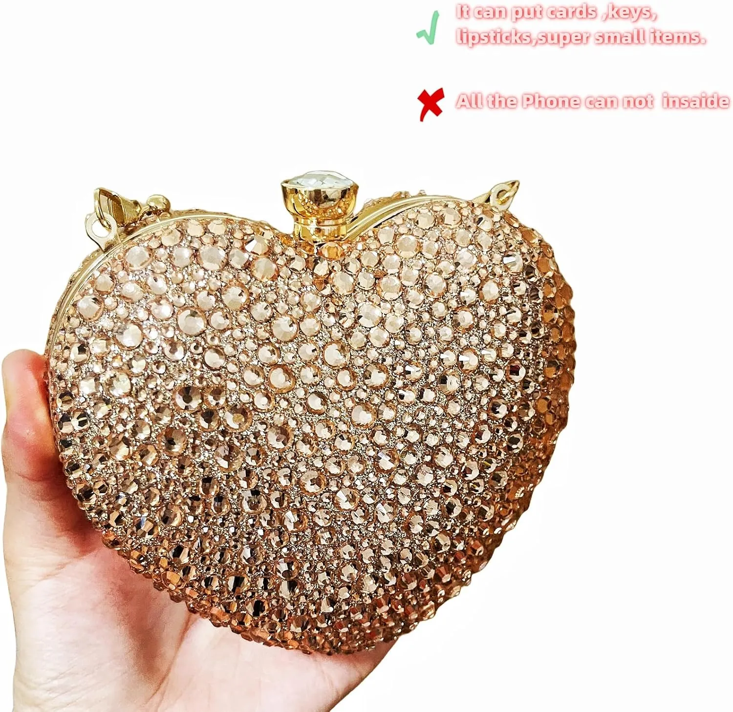 Mini Heart Rhinestone Purse - Wedding Clutch Bag for Dinner Party