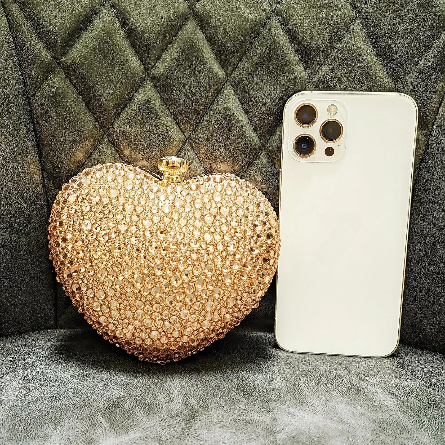 Mini Heart Rhinestone Purse - Wedding Clutch Bag for Dinner Party