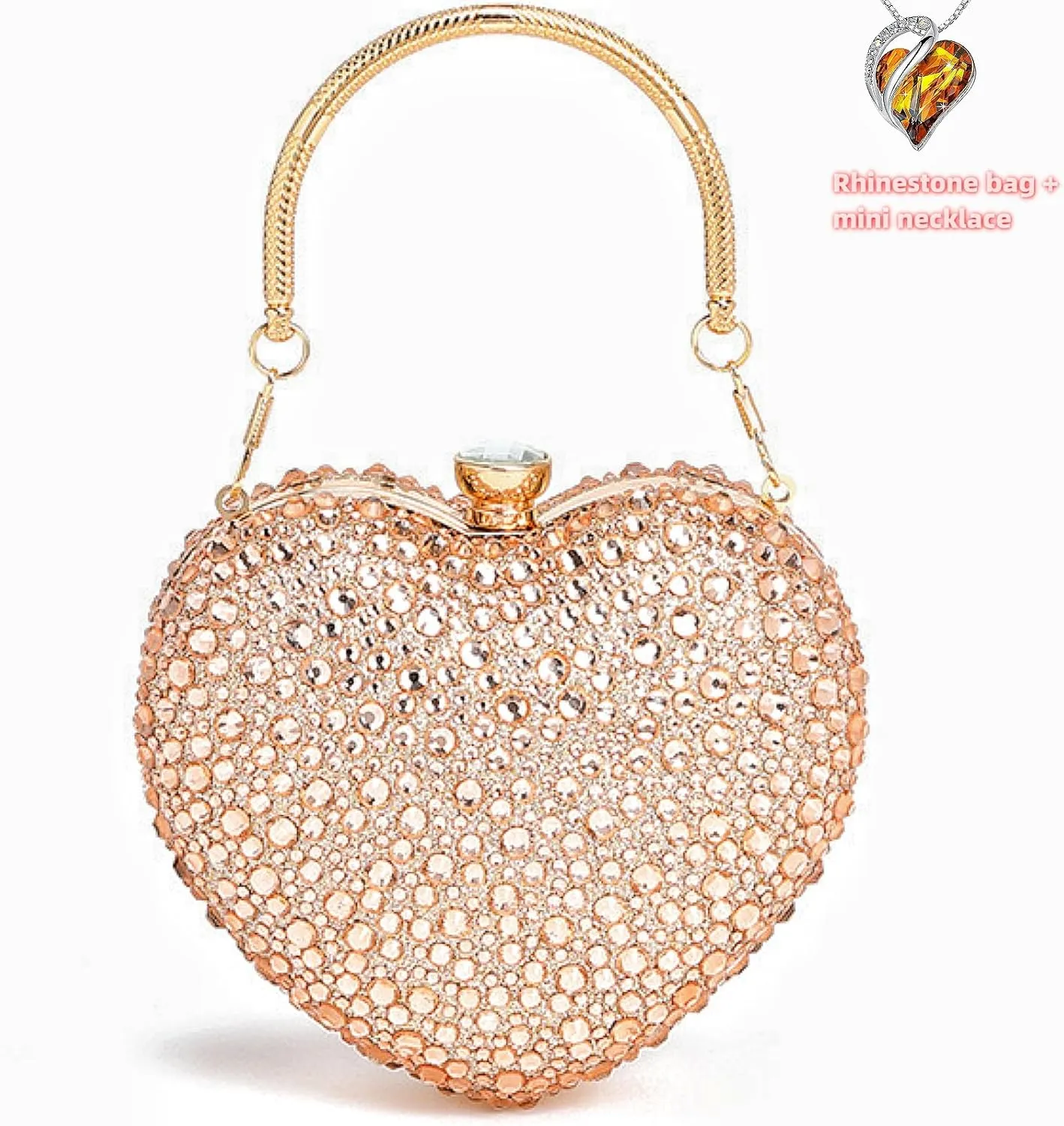 Mini Heart Rhinestone Purse - Wedding Clutch Bag for Dinner Party