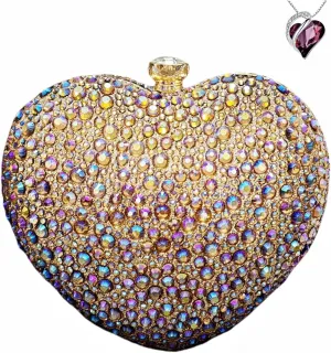 Mini Heart Rhinestone Purse - Wedding Clutch Bag for Dinner Party