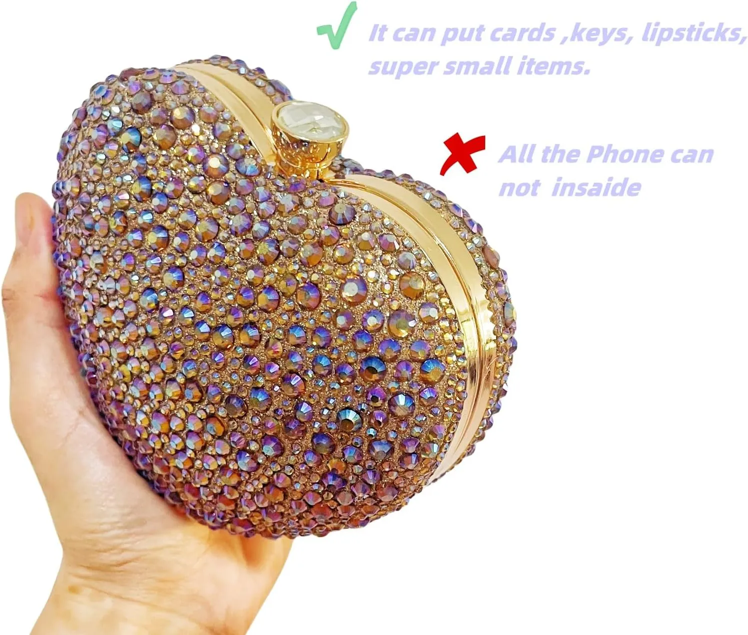 Mini Heart Rhinestone Purse - Wedding Clutch Bag for Dinner Party